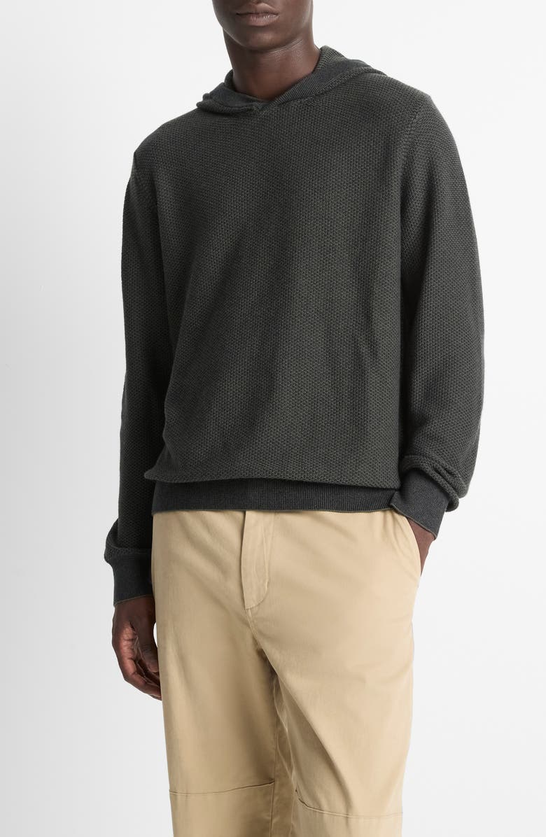 Vince Geometric Jacquard Wool & Cashmere Blend Hoodie, Alternate, color, Driver Green/ Coastal