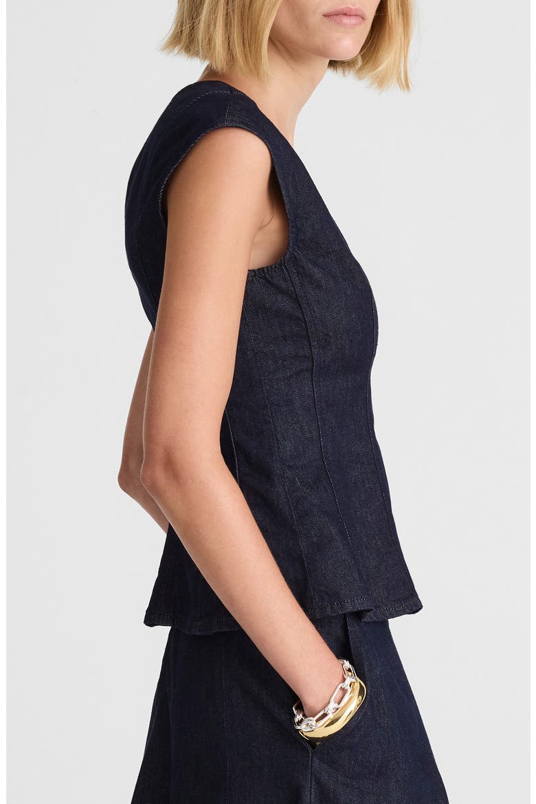 Seamed Scoop Neck Denim Top, Alternate, color, RINSE WASH