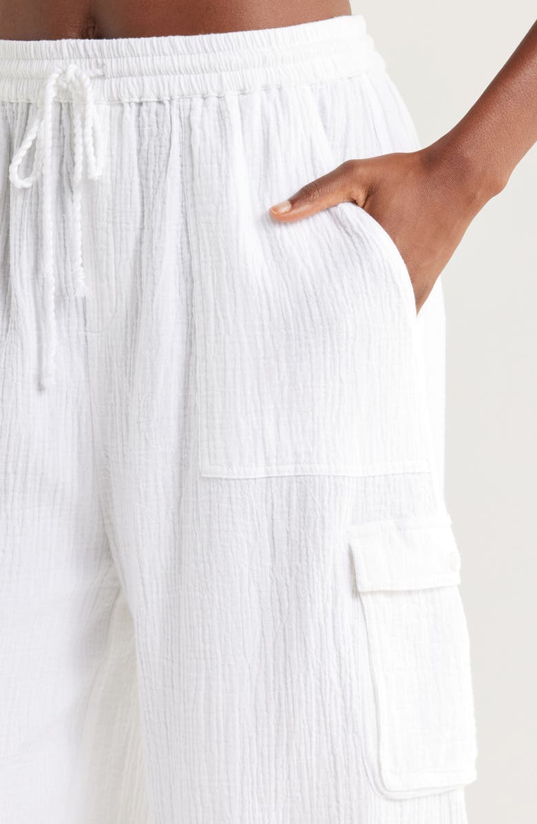 Nordstrom Cotton Gauze Cover-Up Cargo Pants, Alternate, color, White