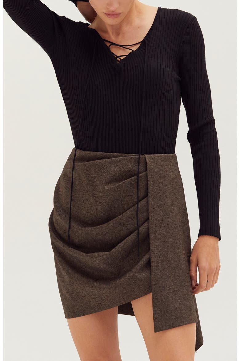 Lace Up Ribbed Knit Top, Alternate, color, Black