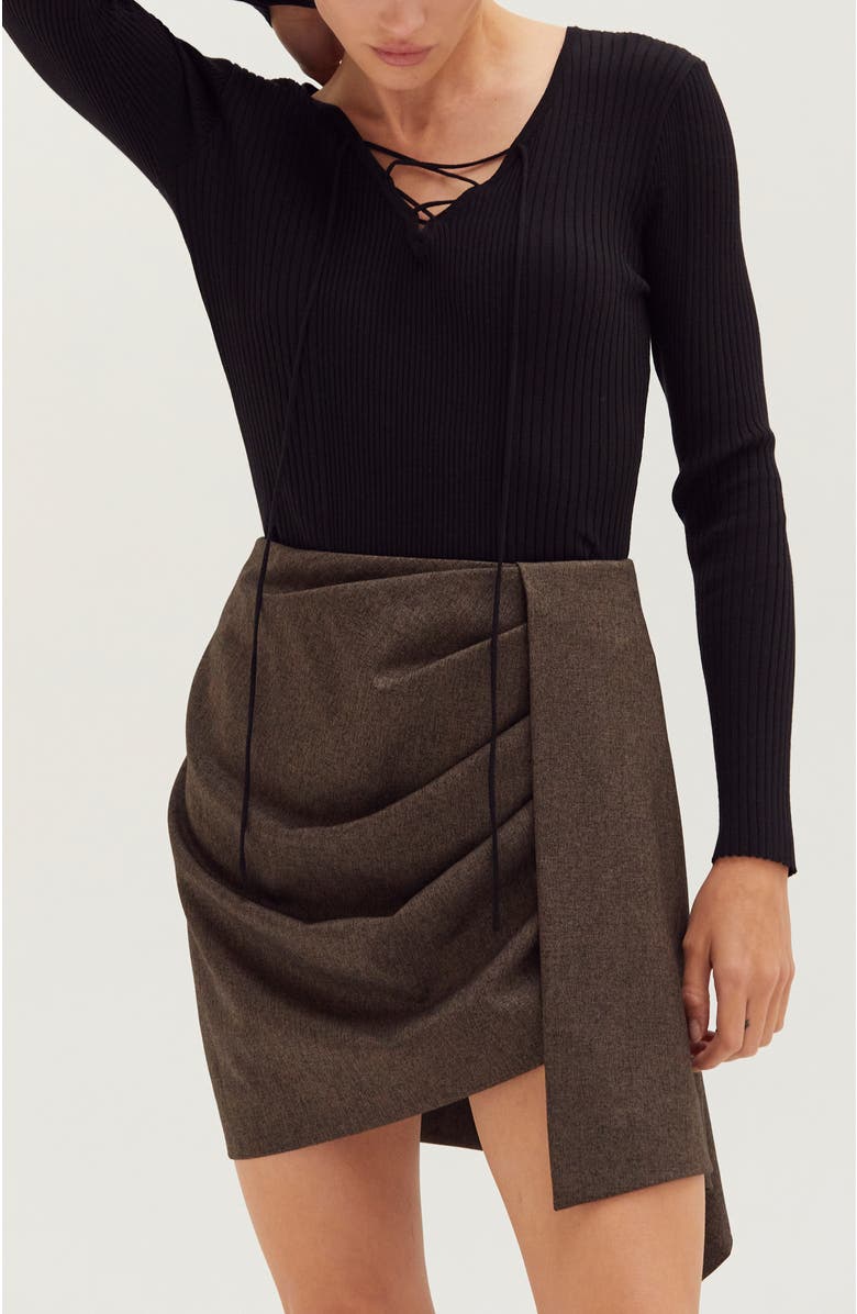 CRESCENT Lace Up Ribbed Knit Top, Alternate, color, Black