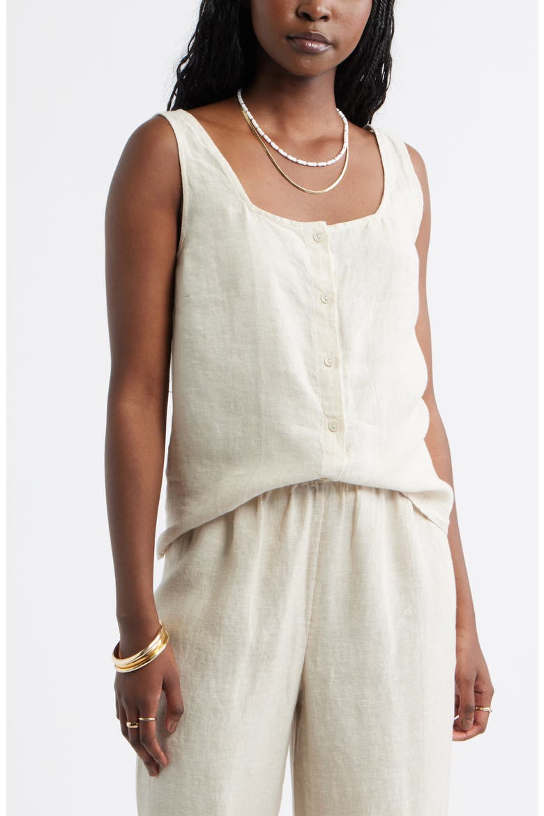 Linen Button-Up Tank, Main, color, FLAX