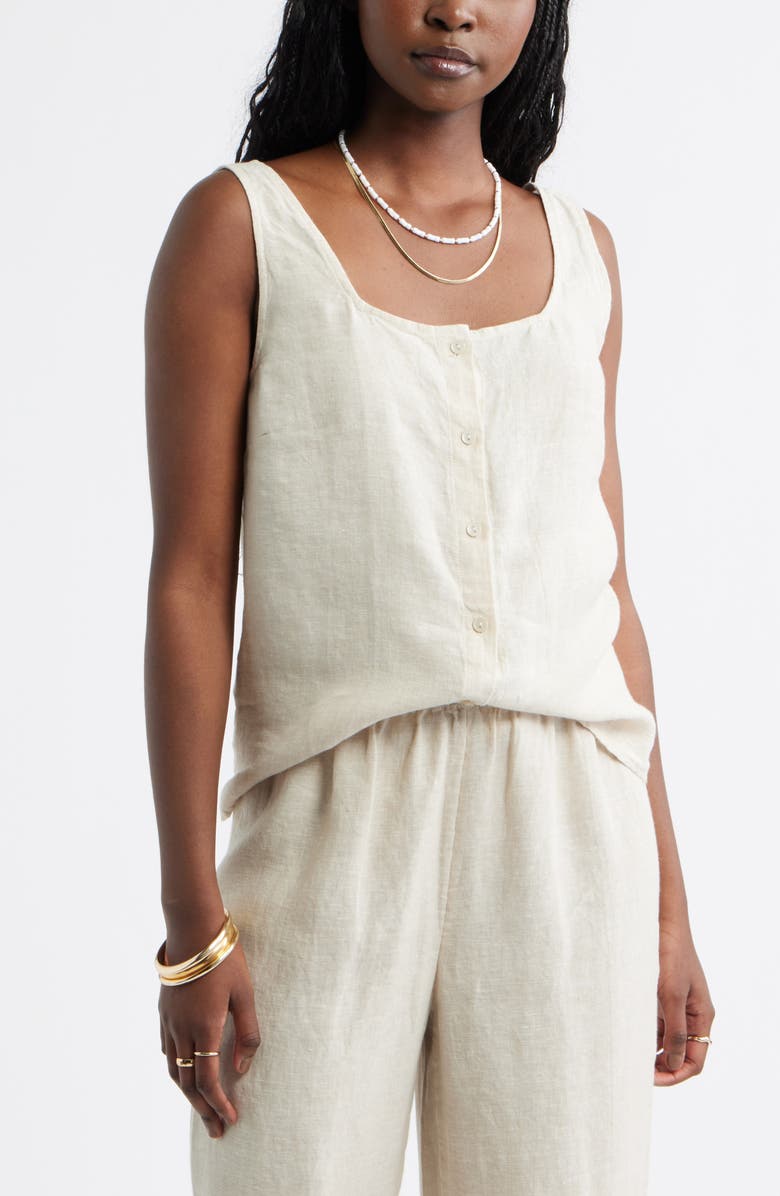 Caslon<sup>®</sup> Linen Button-Up Tank, Main, color, Flax