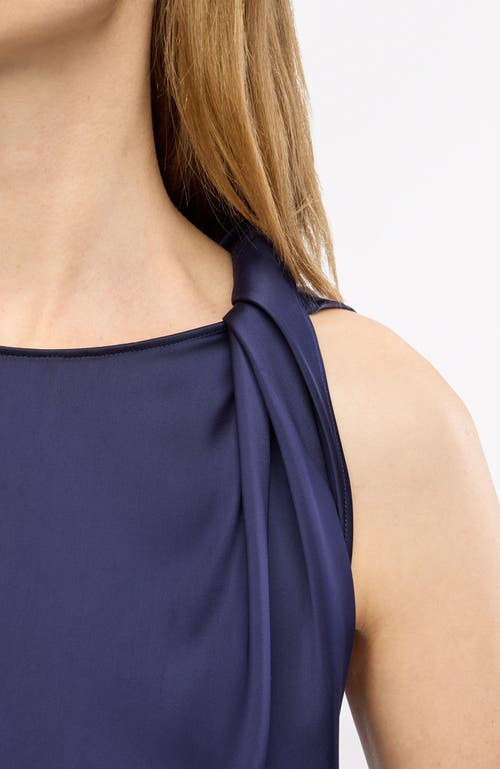 Another Tomorrow Womens Indigo Twist Round-neck Satin Top In Indigo