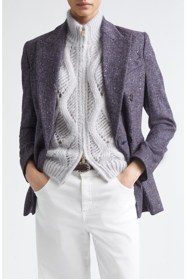 Double Breasted Sequin Detail Alpaca Blend Blazer, Main, color, 177 AMETHYST