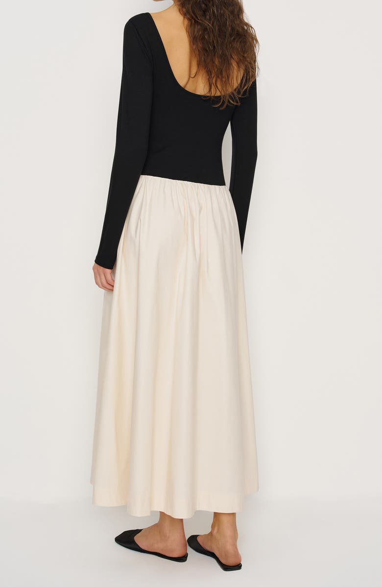 Reformation Abel Long Sleeve Mixed Media Maxi Dress, Alternate, color, Black And Sugar