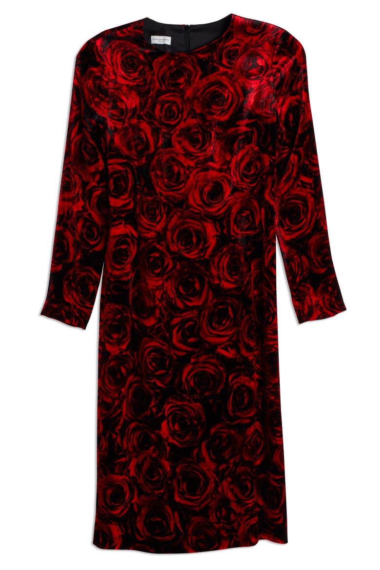 Delavinia Rose Print Long Sleeve Velvet Dress, Alternate, color, RED