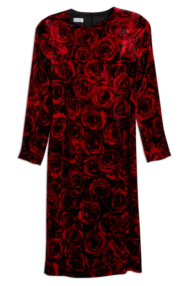 Dries Van Noten Delavinia Rose Print Long Sleeve Velvet Dress, Alternate, color, 
