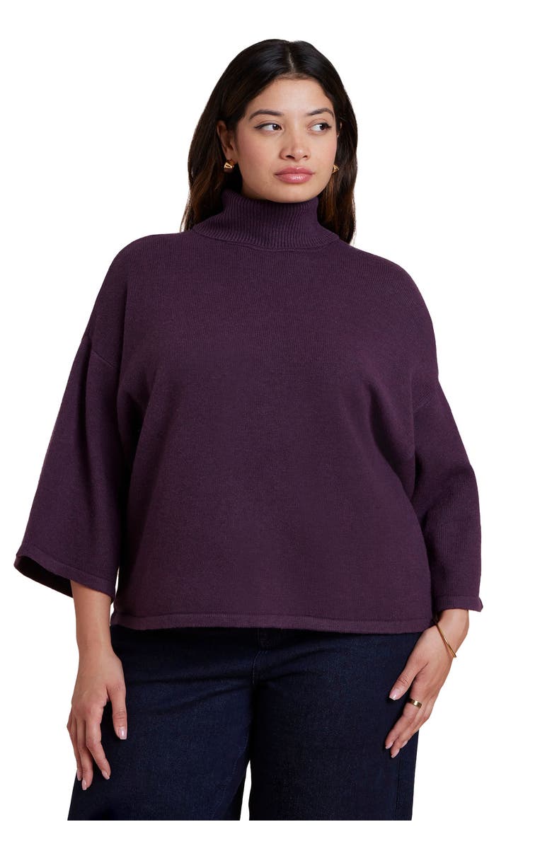 ELOQUII Boxy Three Quarter Sleeve Turtleneck, Alternate, color, Plum Purple