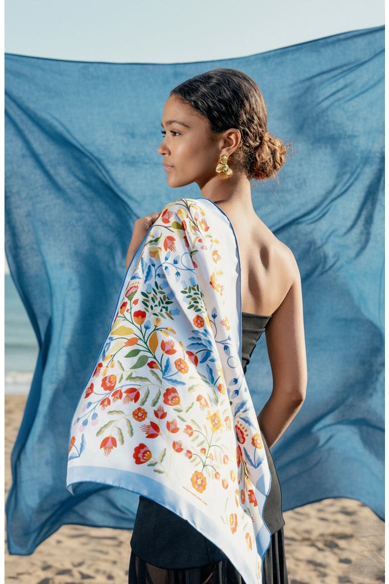 Porcelain Jardin Double Sided Silk Scarf, Alternate, color, White