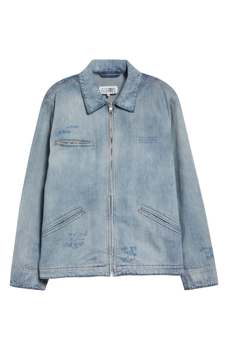 MM6 Maison Margiela Distressed Zip-Up Denim Trucker Jacket, Main, color, Light Blue