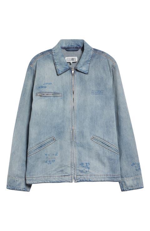 Distressed Zip-Up Denim Trucker Jacket