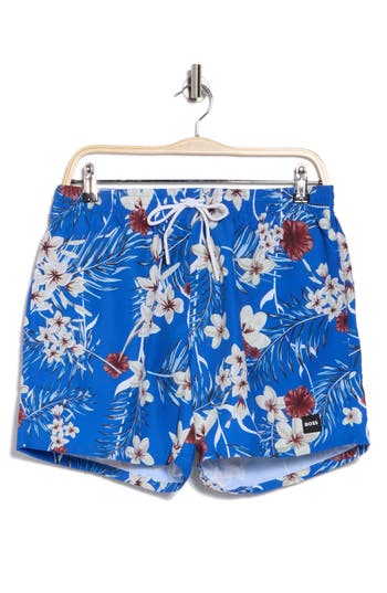 Hugo Boss Boss Piranha Recycled Polyester Swim Trunks In Medium Blue