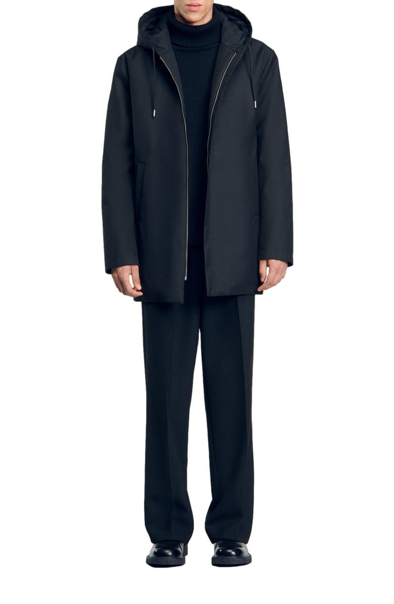 SANDRO Hooded parka with zip, Main, color, Black