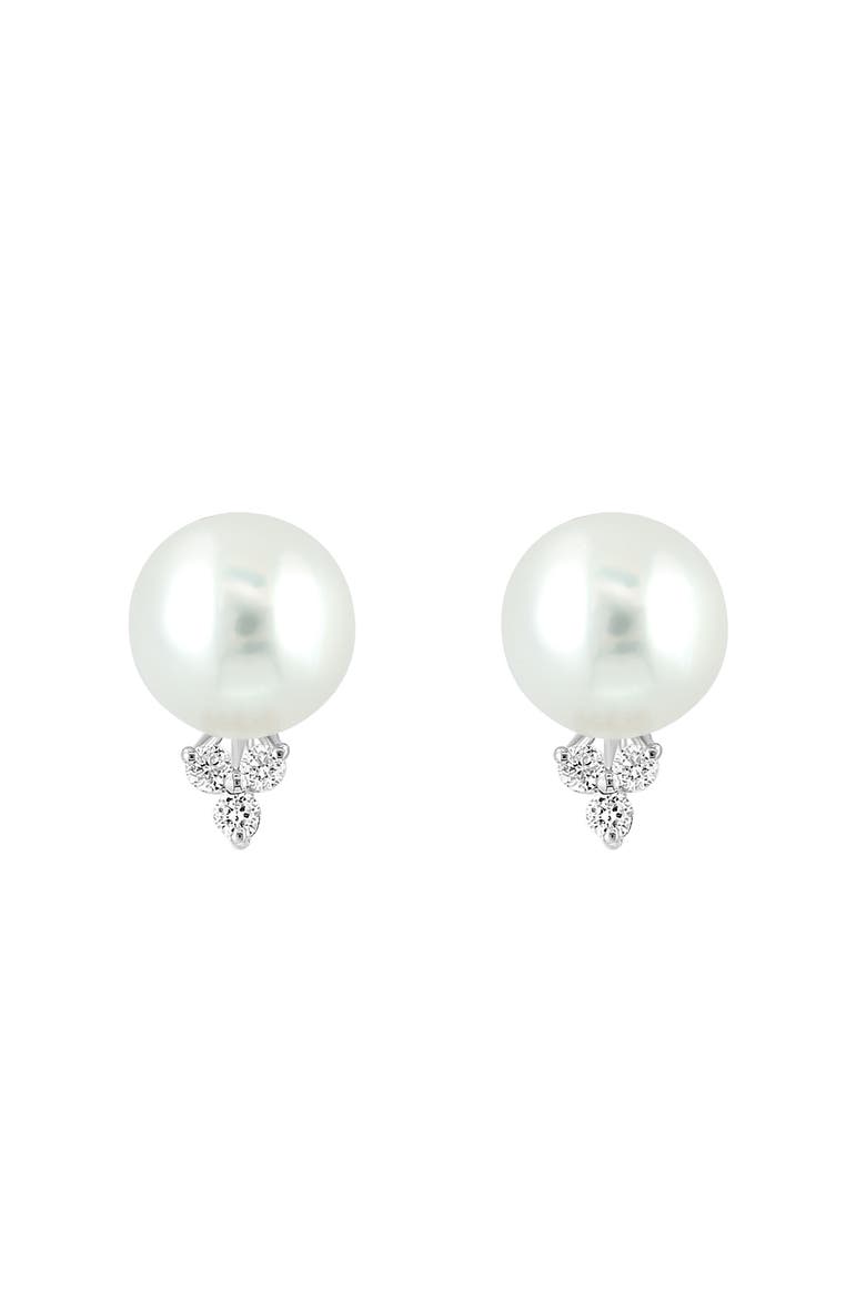 14K White Gold Diamond & Freshwater Pearl Stud Earrings, Main, color, White