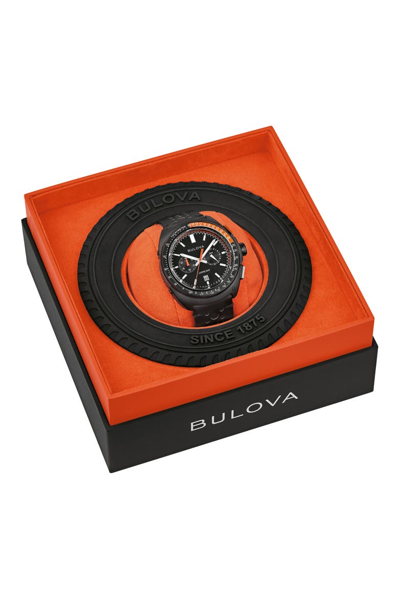 Racer Chronograph Leather Strap Watch, 42mm, Alternate, color, BLACK