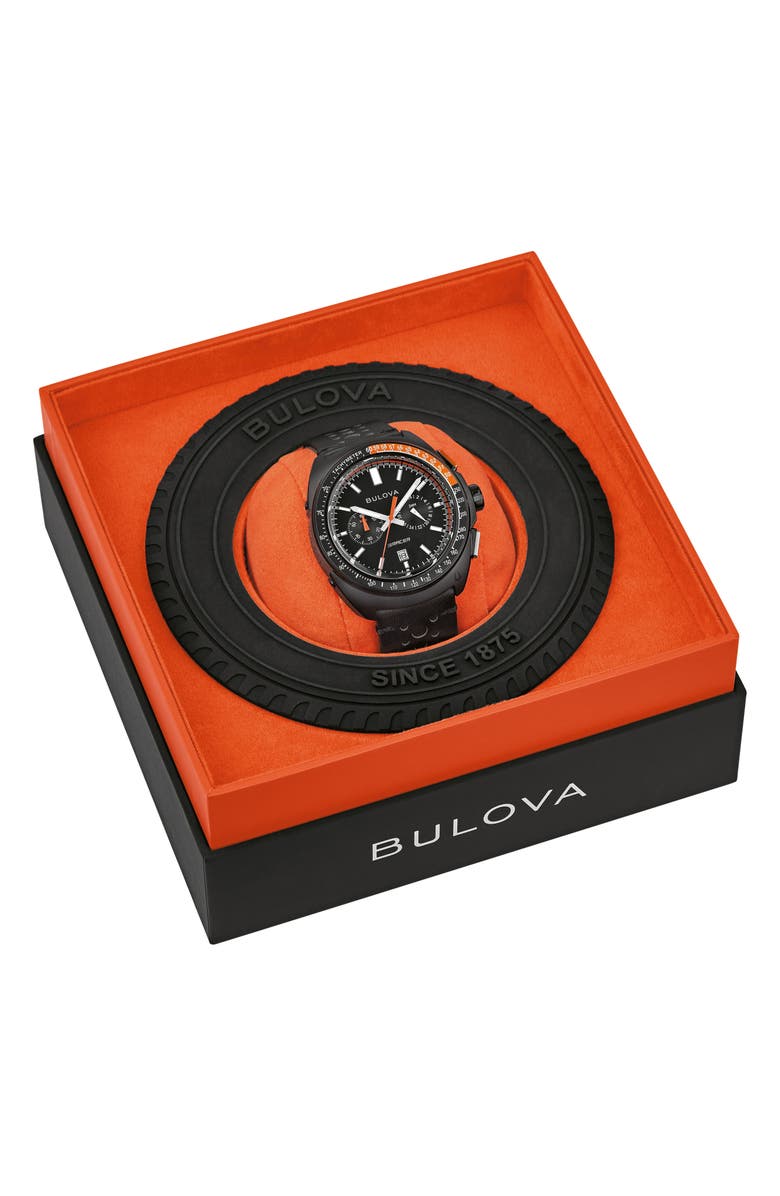 BULOVA Racer Chronograph Leather Strap Watch, 42mm, Alternate, color, Black