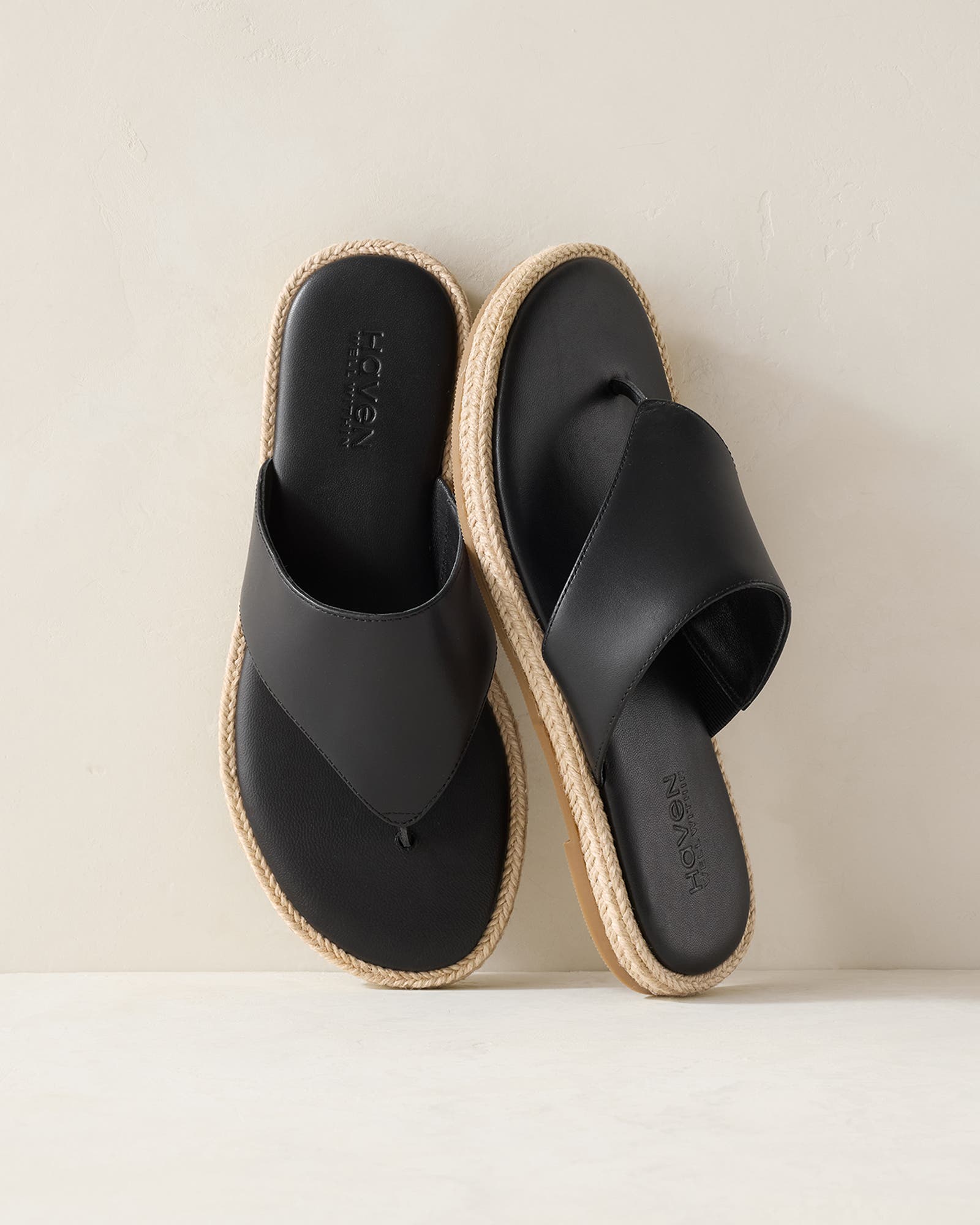 Haven Well Within Leather Espadrille Sandals, Main, color, Black