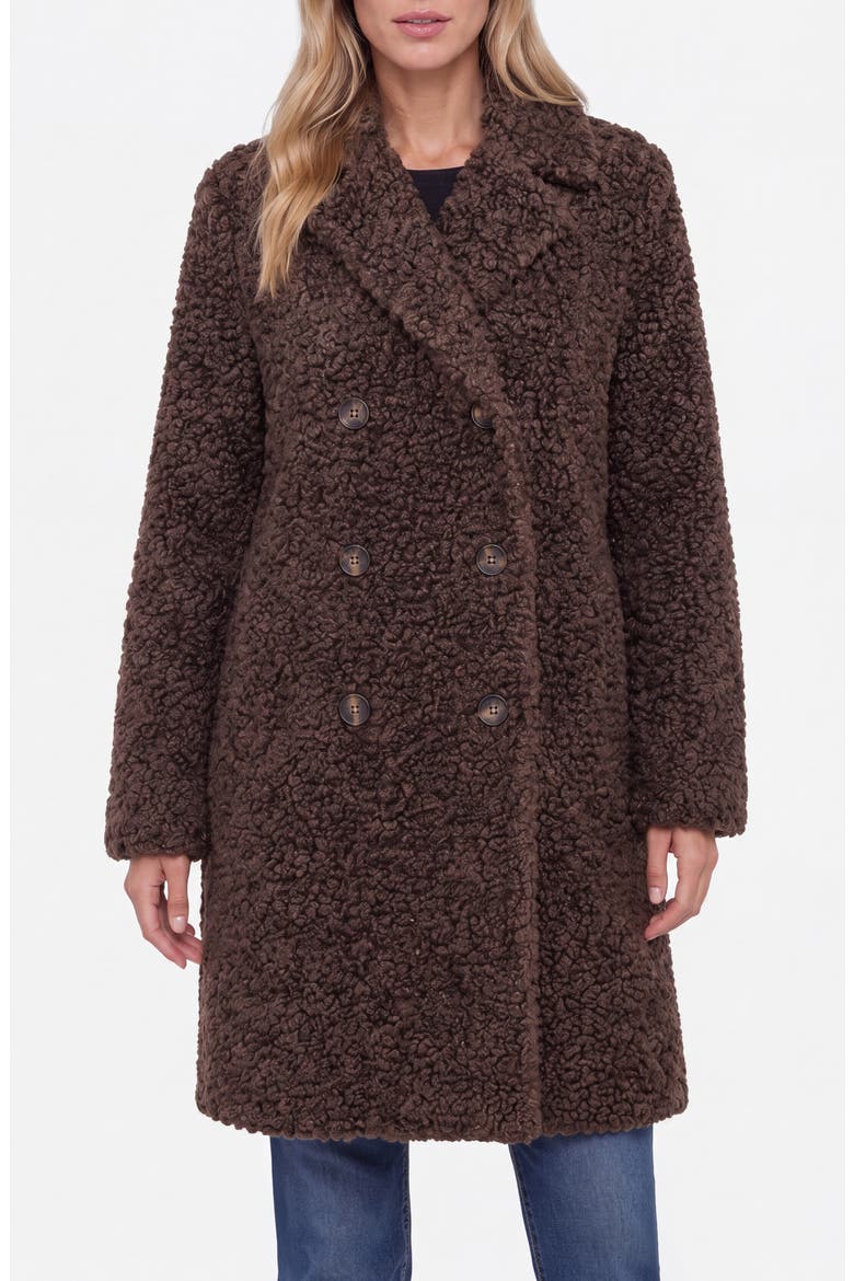 Double Breasted Faux Fur Coat, Main, color, TEDDY BROWN