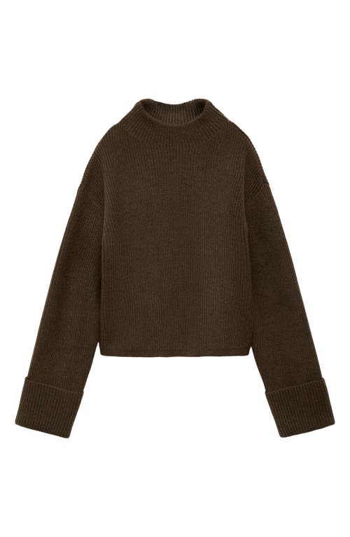 Shop Mango Mock Neck Sweater In Khaki Brown