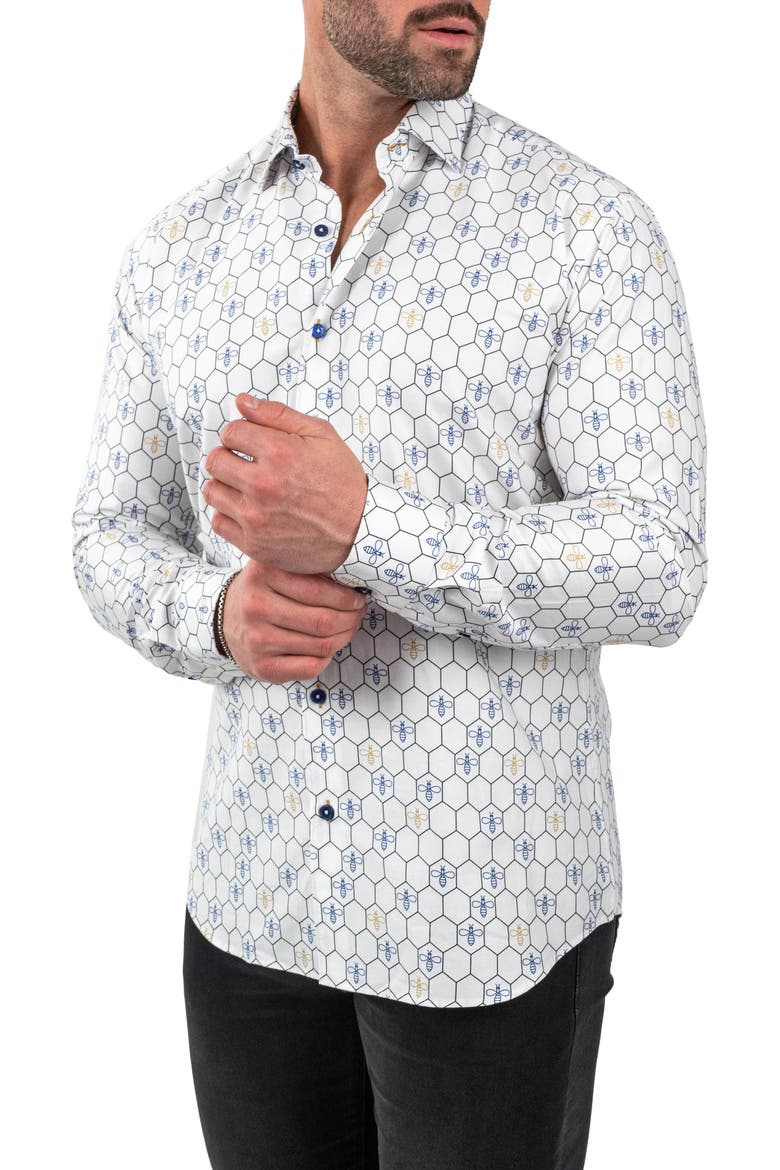 Fibonacci Bumblegon White Contemporary Fit Button-Up Shirt, Alternate, color, WHITE