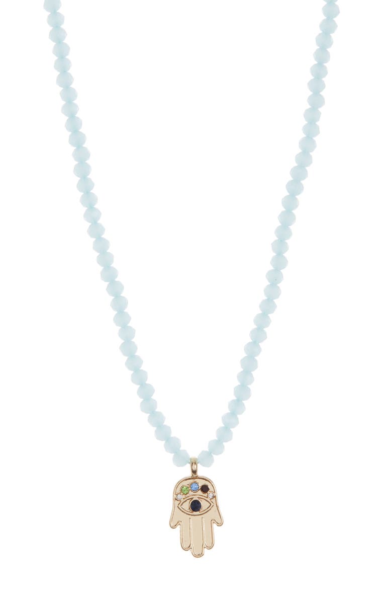 Melrose and Market Hamsa Medallion Beaded CZ Necklace, Alternate, color, 