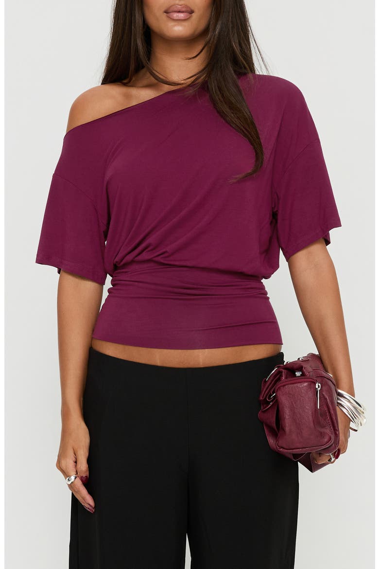 Ashlinn Off the Shoulder Drapey Crop Top, Main, color, CHERRY LACQUER