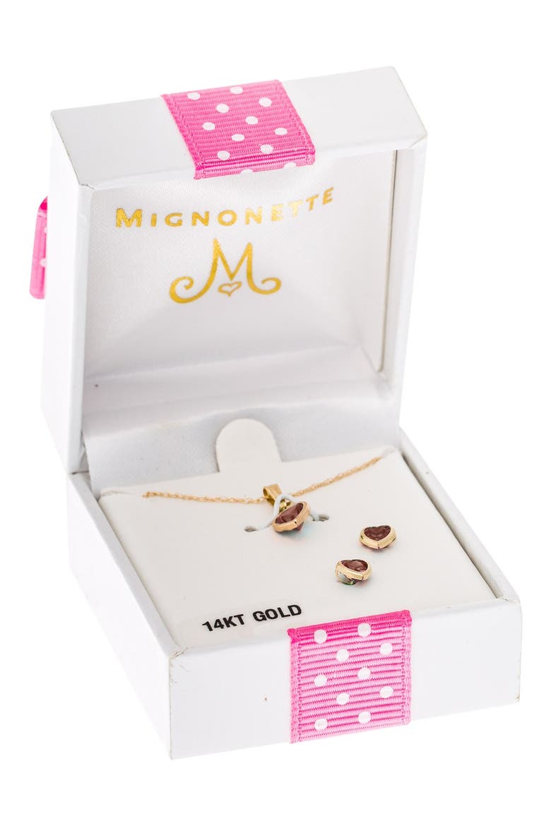 14k Gold Birthstone Necklace & Stud Earrings, Alternate, color, JANUARY