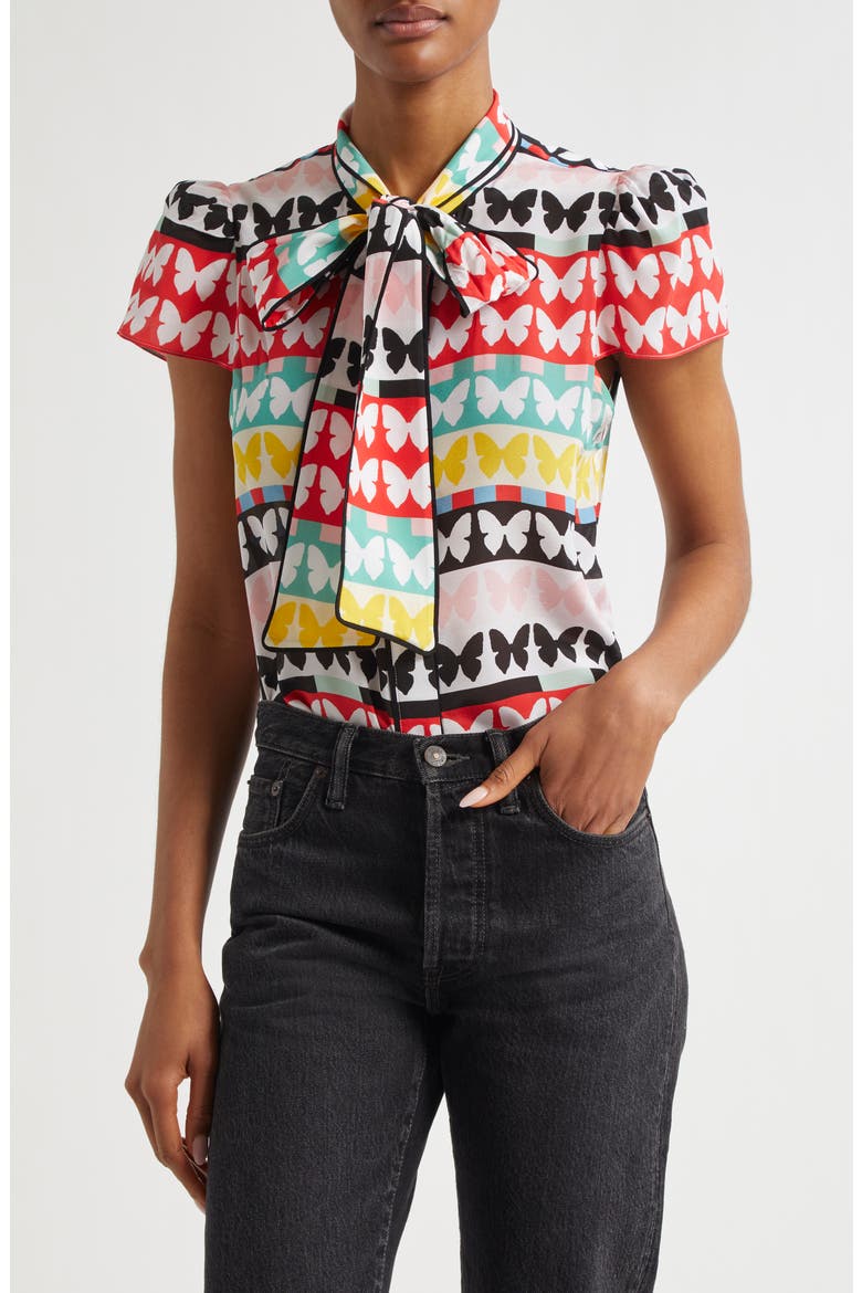 Jeannie Butterfly Print Silk Top, Main, color, FLUTTERS