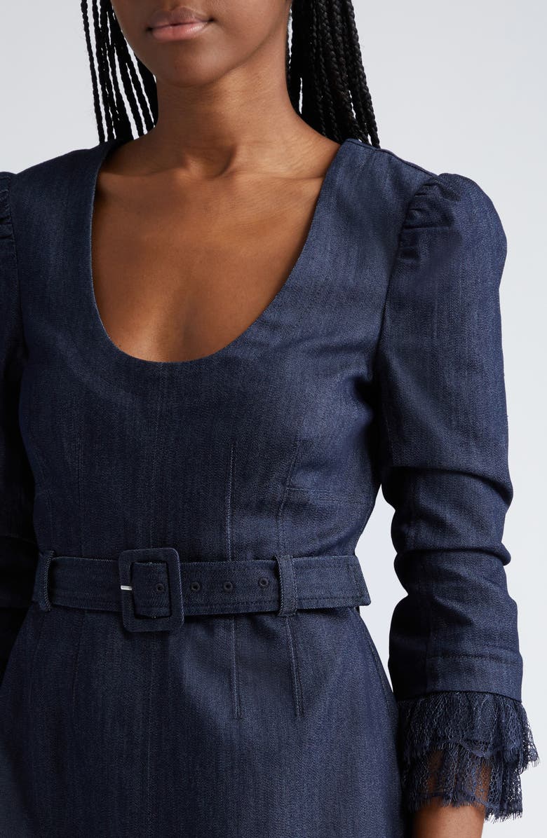 Cinq à Sept Lace Allegra Belted Long Sleeve Denim Minidress, Alternate, color,