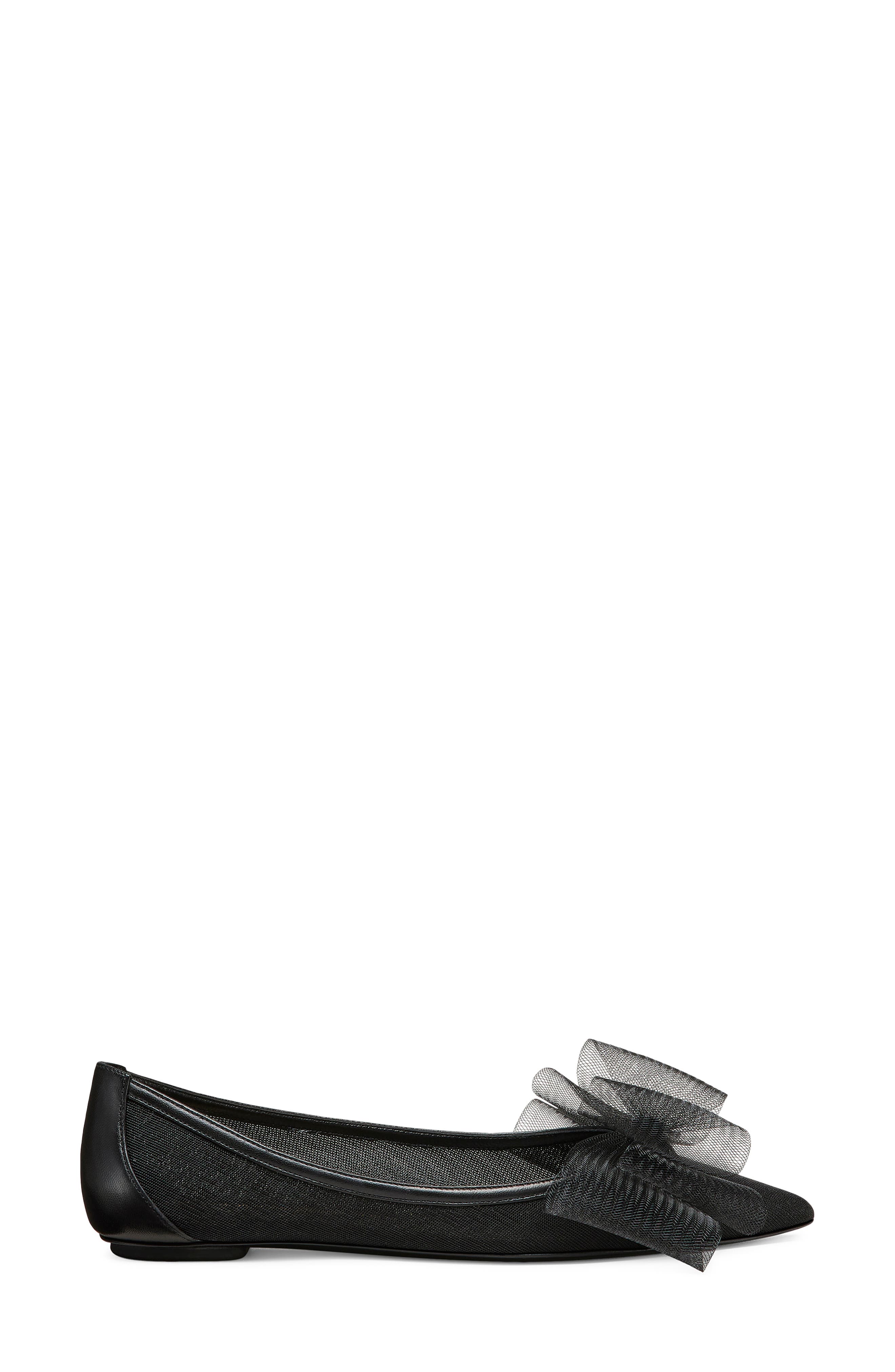 Stuart Weitzman Blushing Bow Pointed Toe Flat, Alternate, color, Black