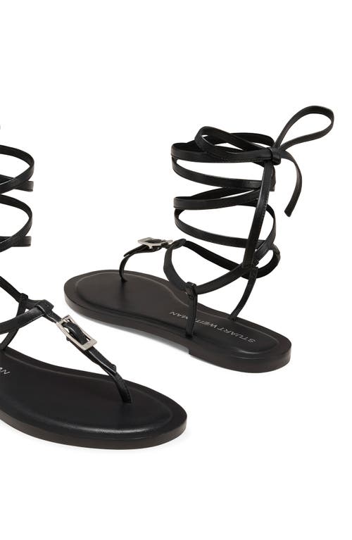 Stuart Weitzman Georgie Leather Ankle-wrap Flat Sandals In Black