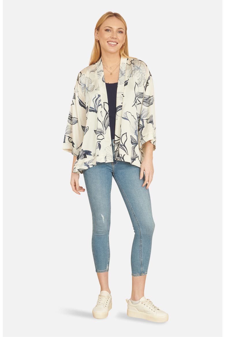 Abstract Floral Print Open Front Top, Alternate, color, Ivory