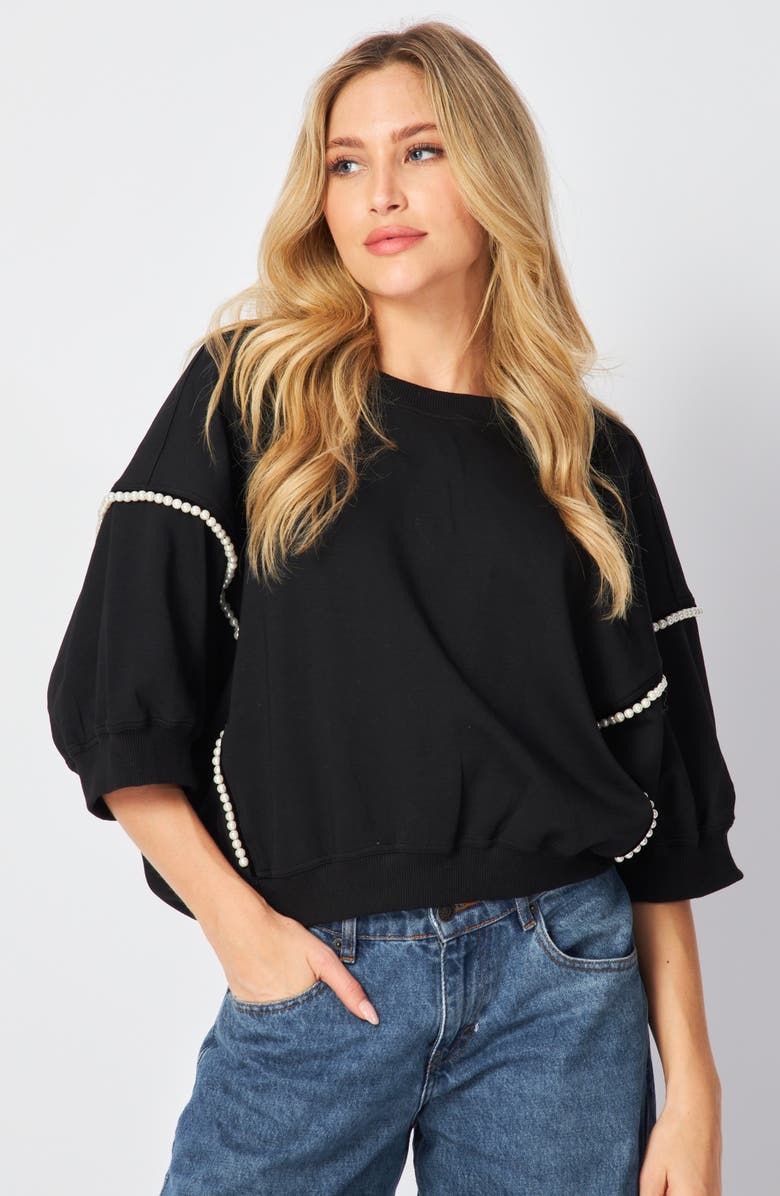BLUEGREY Pearly Beaded Crop Sweatshirt, Alternate, color, Black