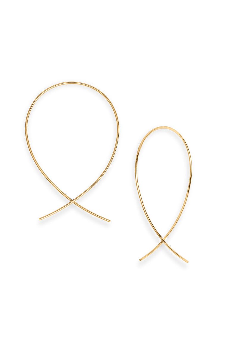 14K Gold Upside Down Small Hoop Earrings, Main, color, YELLOW GOLD
