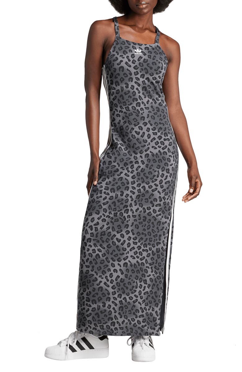 adidas Leopard Print Knit Maxi Dress, Main, color, 