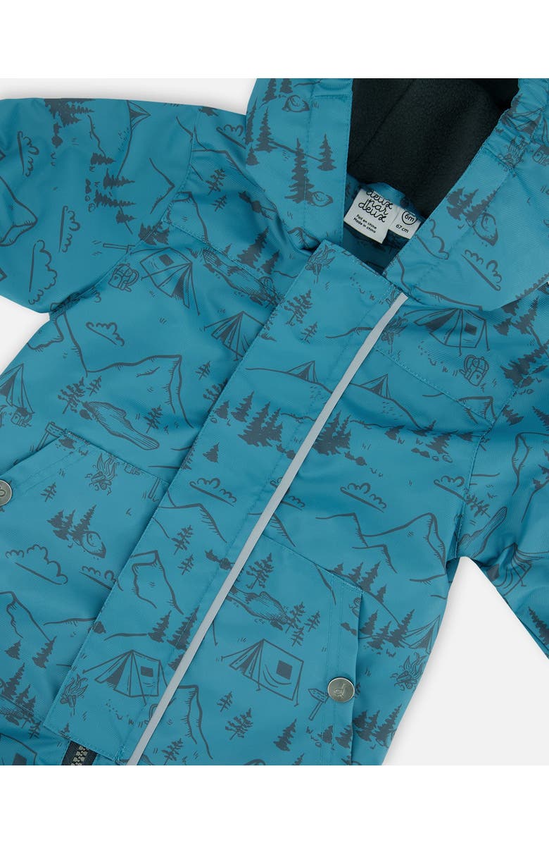 Deux par Deux Baby Boy's Baby Printed Mid-Season One-Piece Outerwear With Hat Blue And Gray, Alternate, color, 