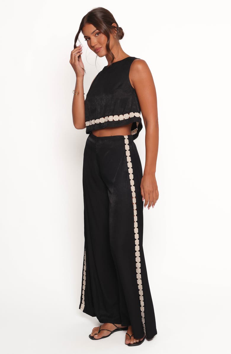 Petal & Pup Margarete Embroidered Detail Crop Top & Wide Leg Pants Set, Alternate, color, Black Cream