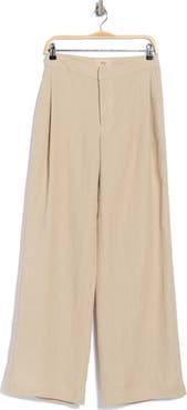JBQ Aubrey High Waist Pleated Wide Leg Linen Pants