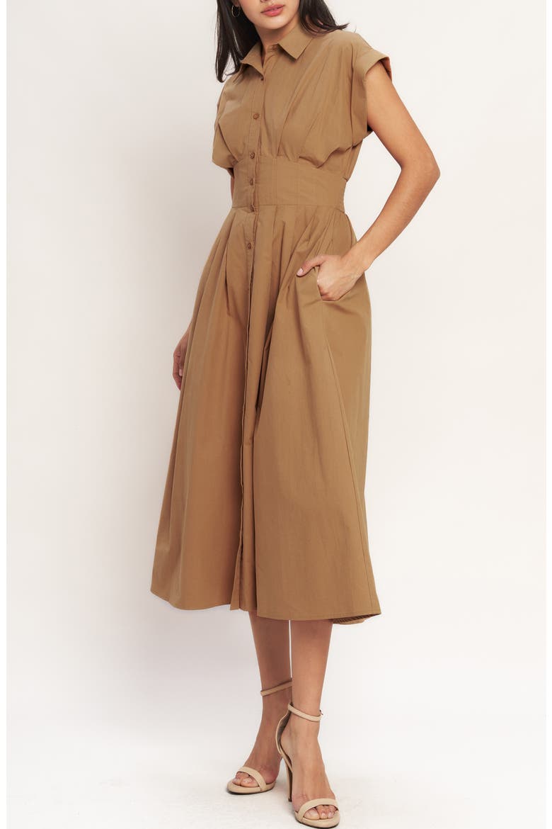 Corset Midi Fit & Flare Dress, Alternate, color, CARAMEL