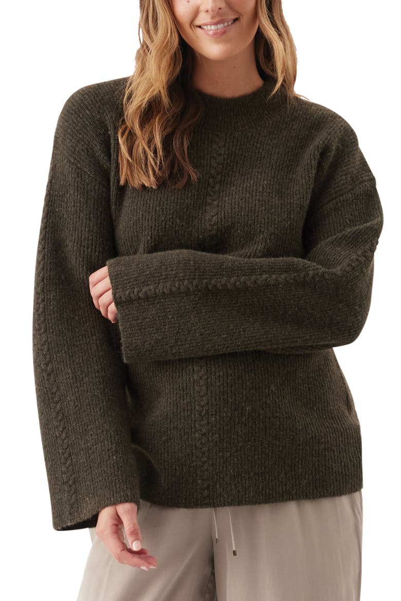 Starci Cable Long Sleeve Matertnity Sweater, Main, color, Khaki