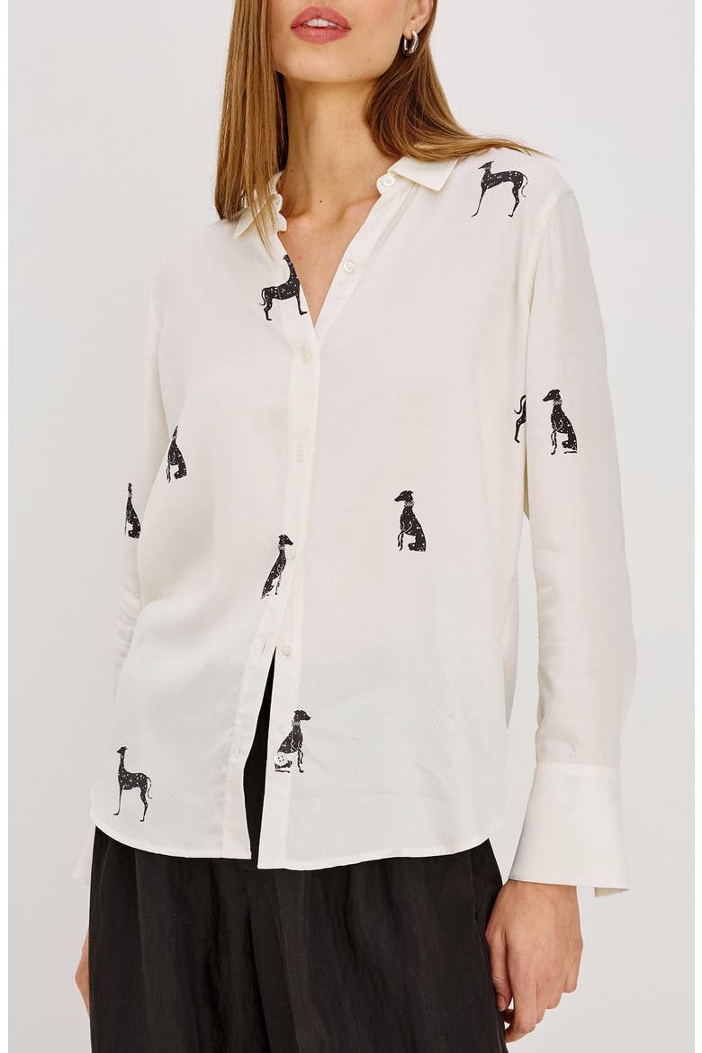 Saige Whippet Print Button Up Shirt, Main, color, IVORY WHIPPETS