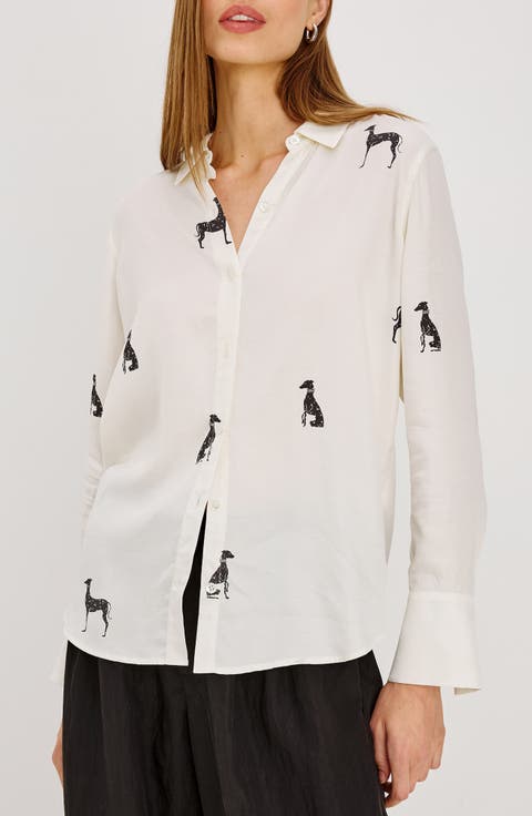 Saige Whippet Print Button Up Shirt