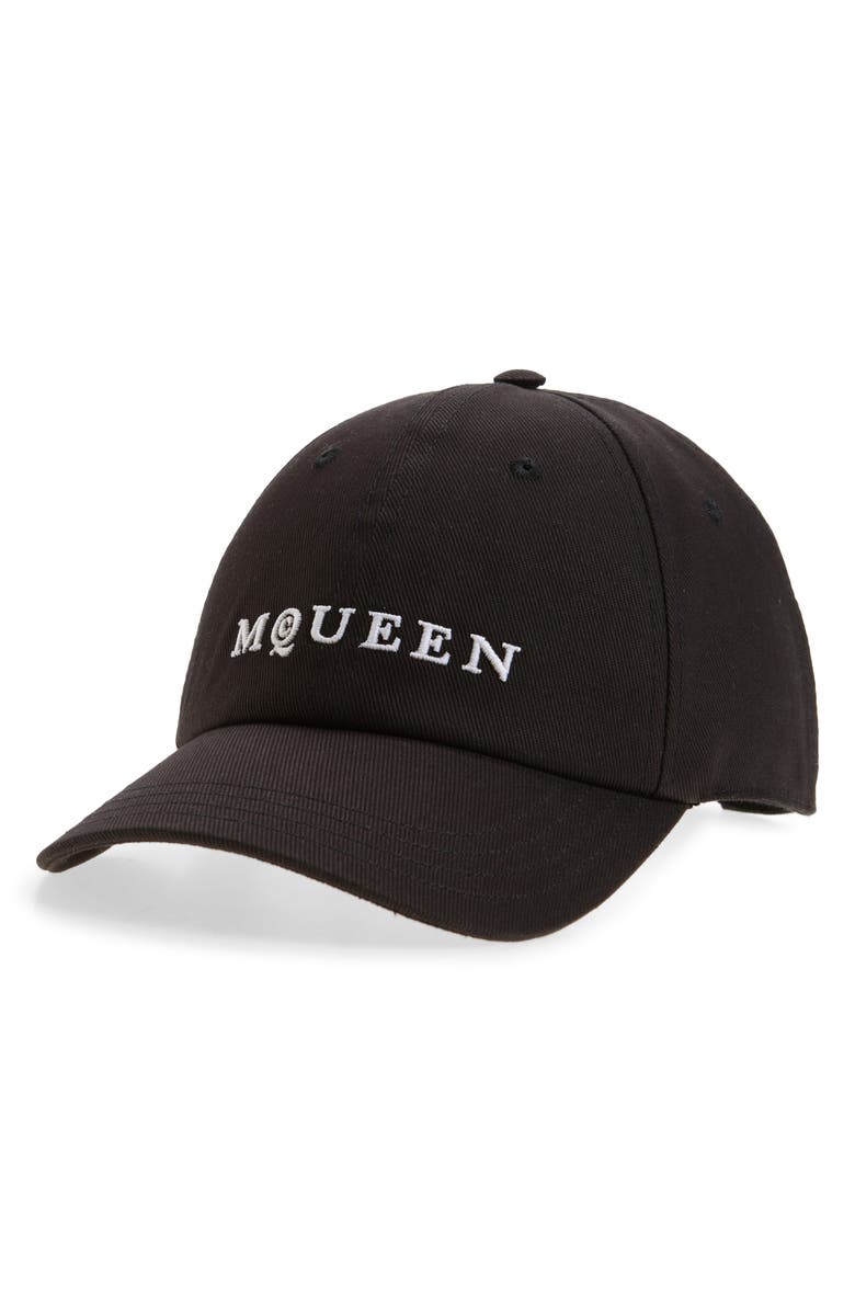 McQueen Embroidered Logo Denim Baseball Cap, Main, color, Black/ Ivory