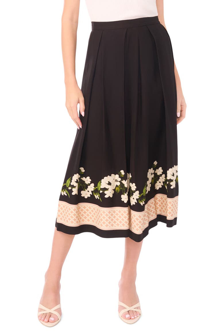 Kieran Placed Print Pleated Skirt, Main, color, RICH BLACK