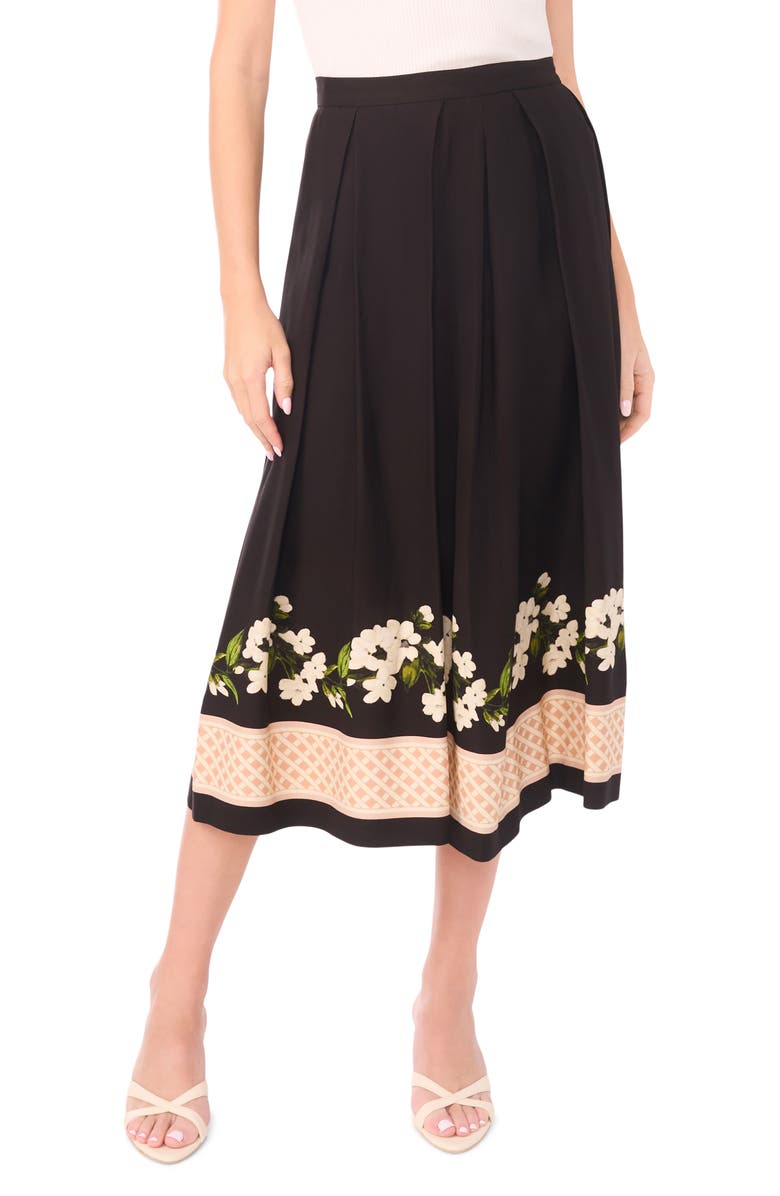 Ted Baker Kieran Placed Print Pleated Skirt, Main, color, Rich Black