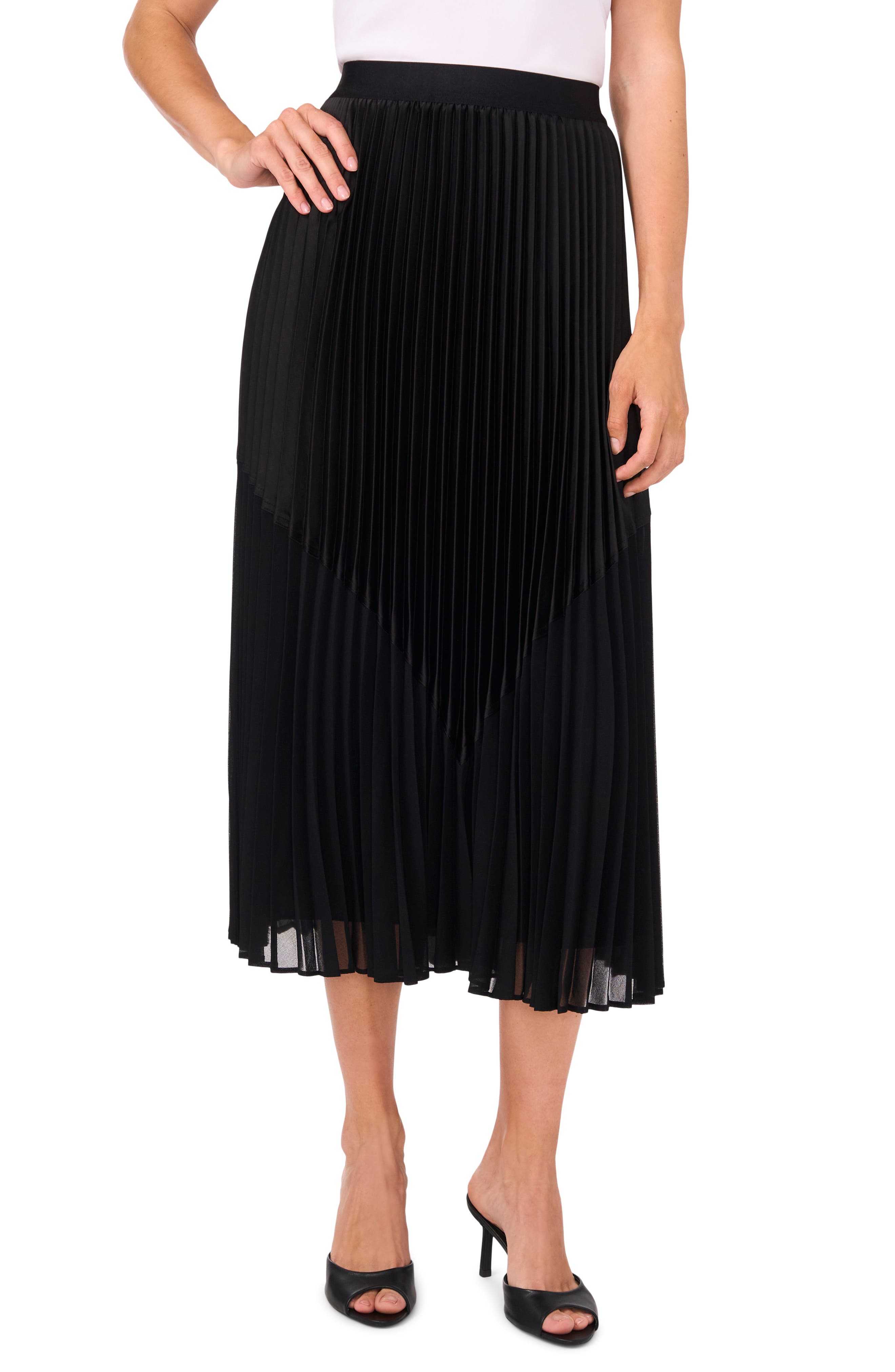 Halogen ® Pleated Mixed Media Skirt In Black