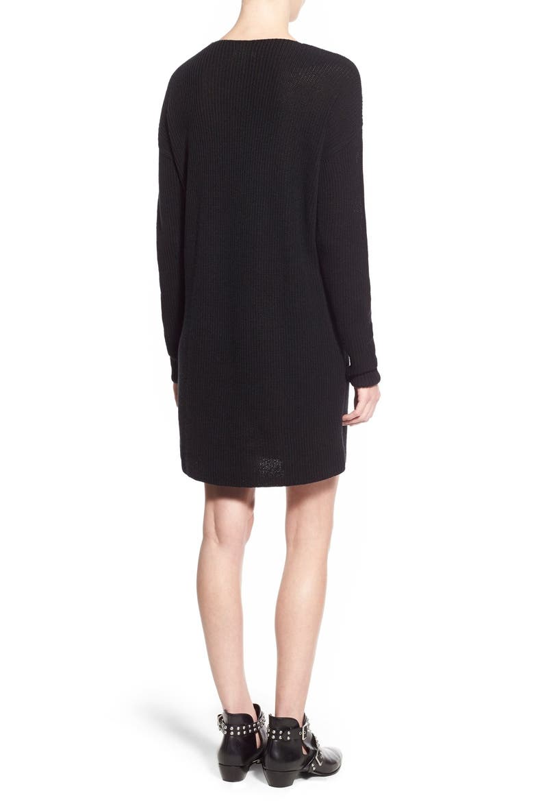 V-Neck Sweater Dress, Alternate, color, BLACK