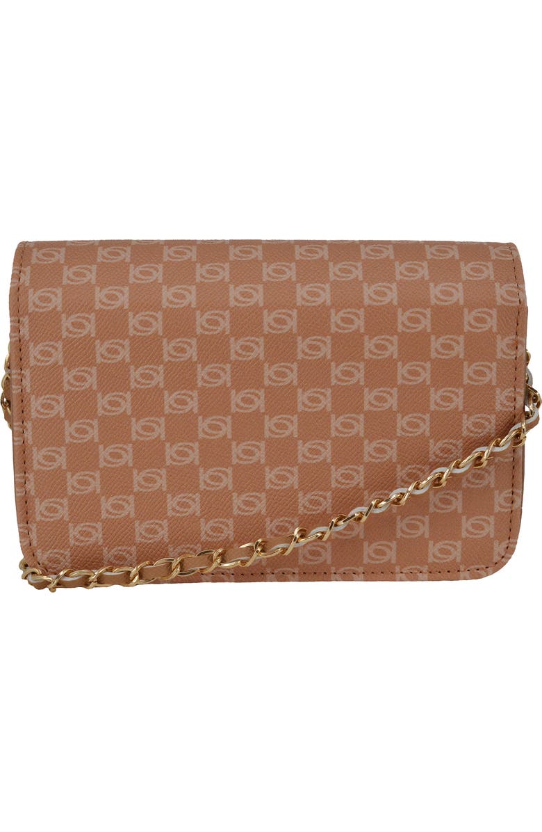 bebe Adela Monogram Crossbody Bag, Alternate, color, Camel