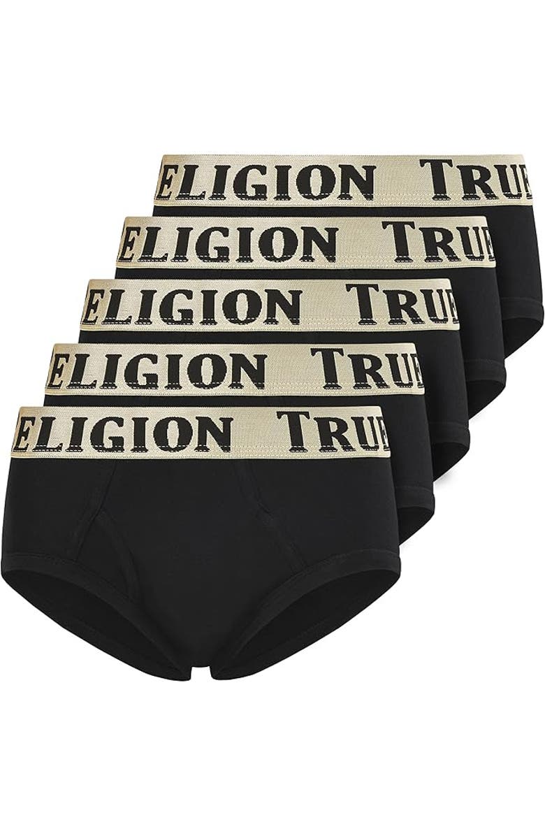 True Religion Briefs Soft Cotton Underwear Pack of 5, Main, color, Black
